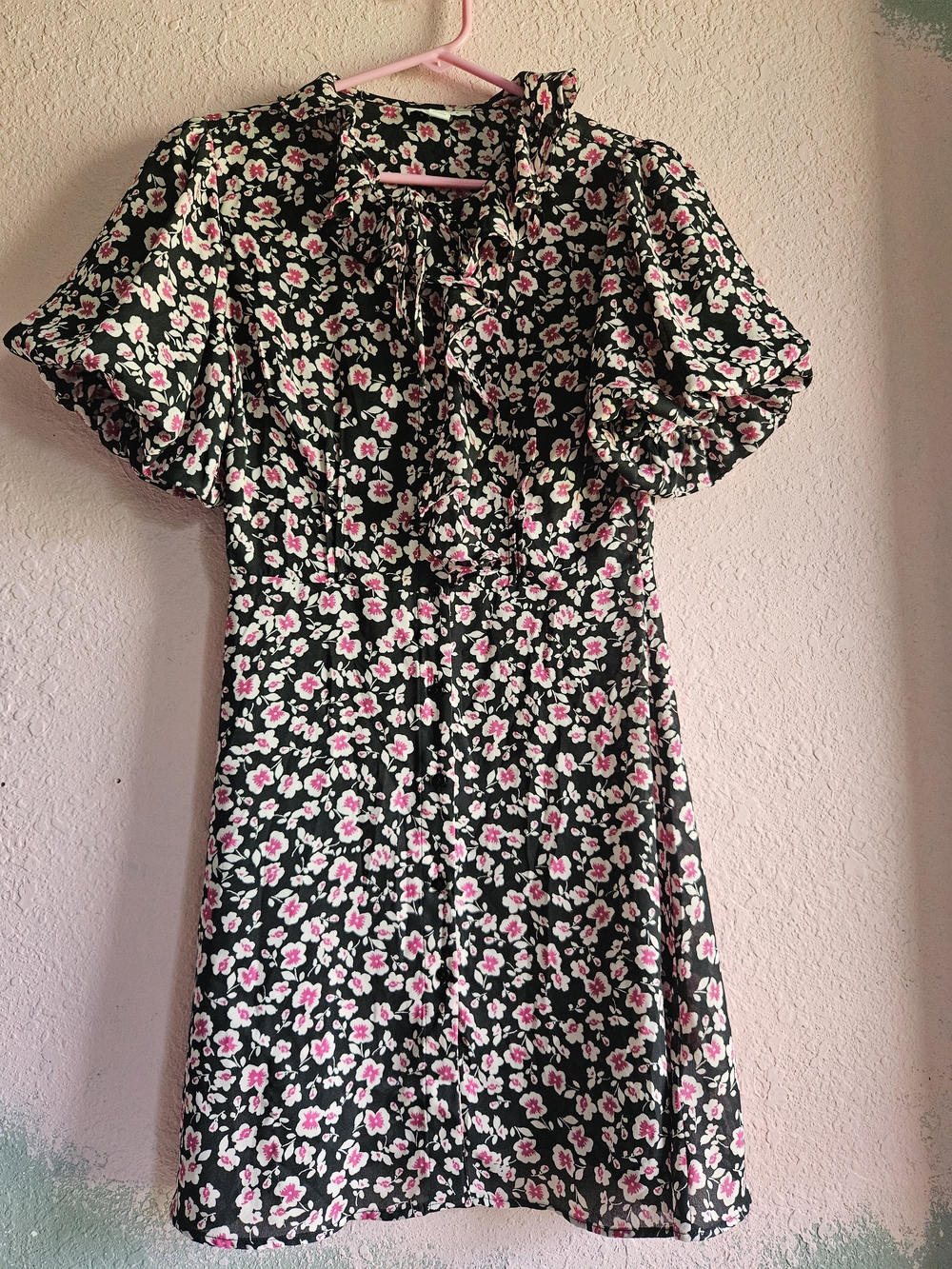 Topshop Black Floral Dress with Pink and White Blooms